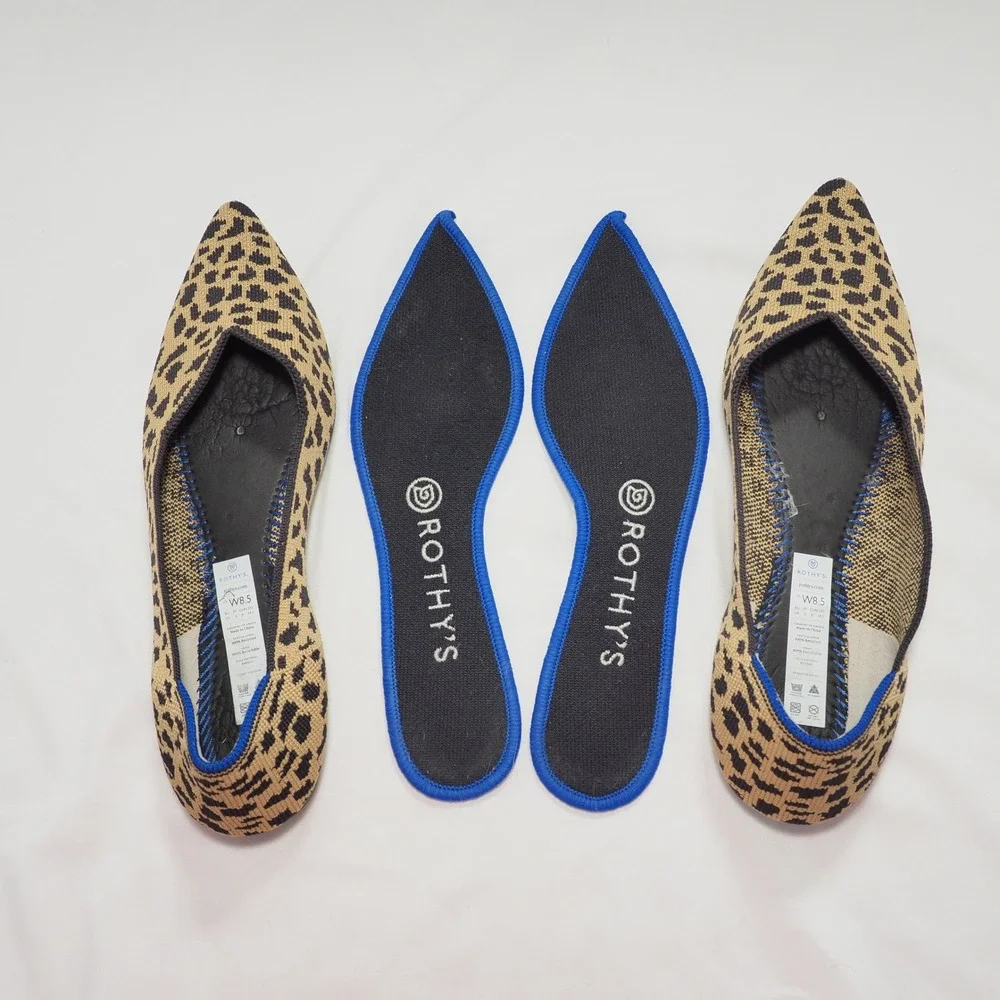 Rothys The Point Women 8.5 Brown Leopard Animal Print Ballet Flats Pointed Shoes